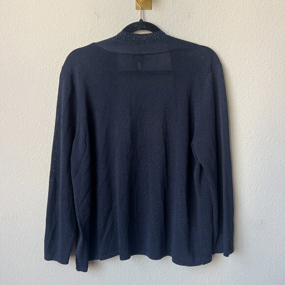 Eileen Fisher Navy Beaded Trim Open Front Cardigan Sweater Size L - Picture 3 of 5